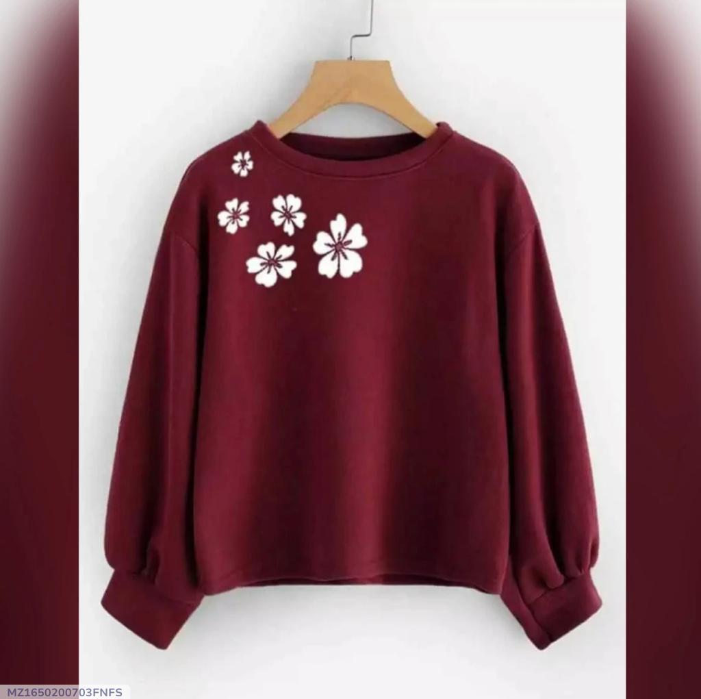 Maroon Floral Printed Women Sweatshirt Medium to XL