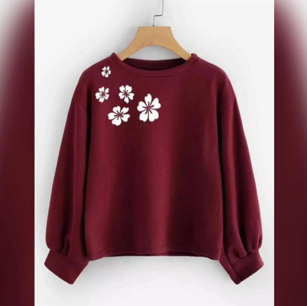 Maroon Floral Printed Women Sweatshirt Medium to XL