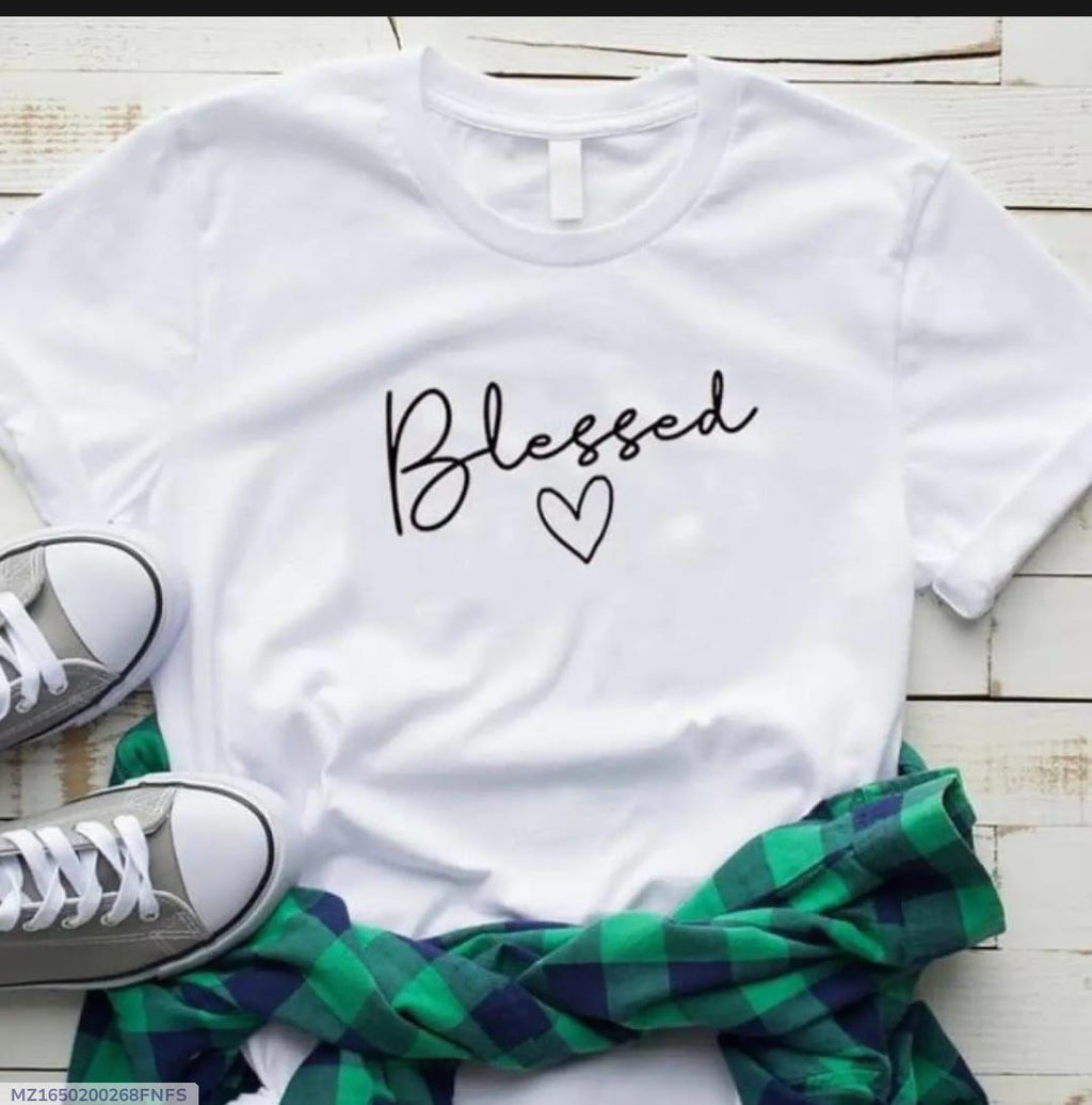 Women White Blessed Heart Printed T-Shirt Medium to XL