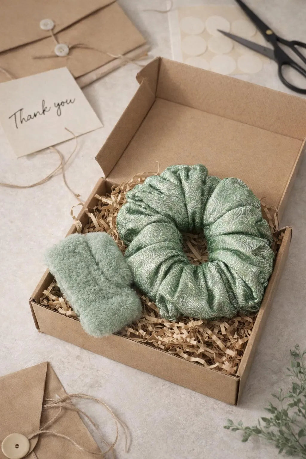 Green Soft Hair Scrunchie & Catcher Set for Daily Use
