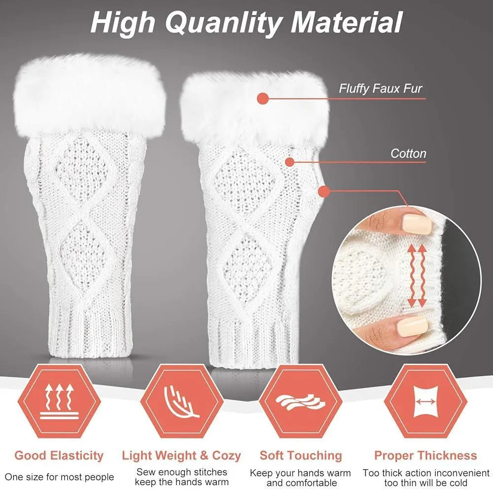 Fingerless Gloves Warm Cotton Faux Fur Winter Wear