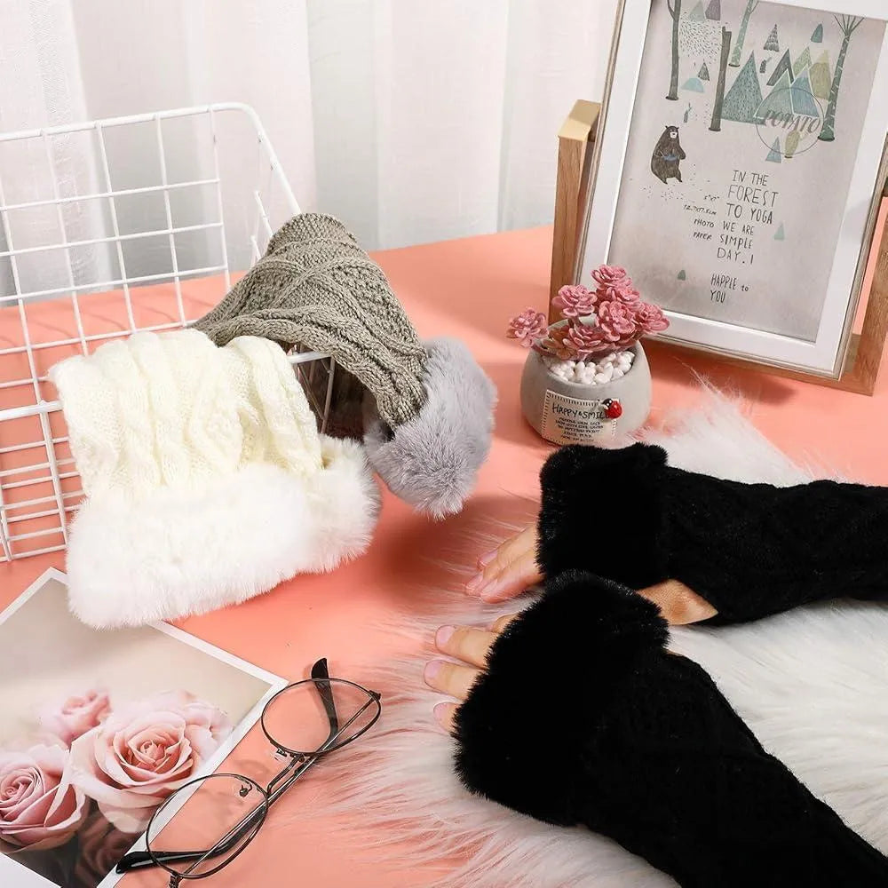 Fingerless Gloves Warm Cotton Faux Fur Winter Wear