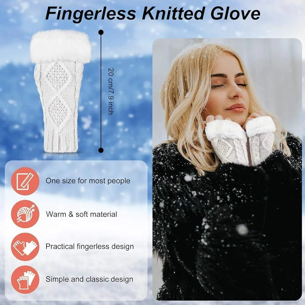 Fingerless Gloves Warm Cotton Faux Fur Winter Wear