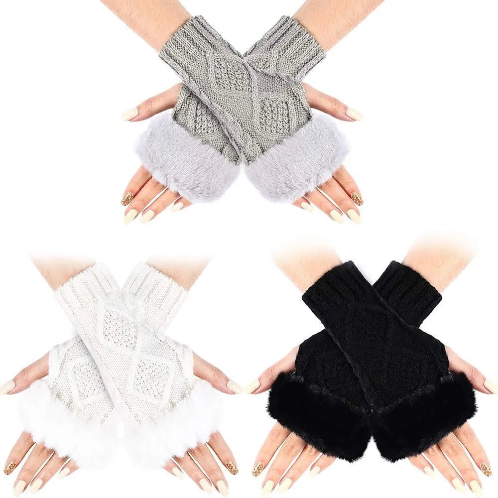 Fingerless Gloves Warm Cotton Faux Fur Winter Wear