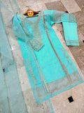 Light Blue Embroidered 3-Piece Organza Suit for Eid