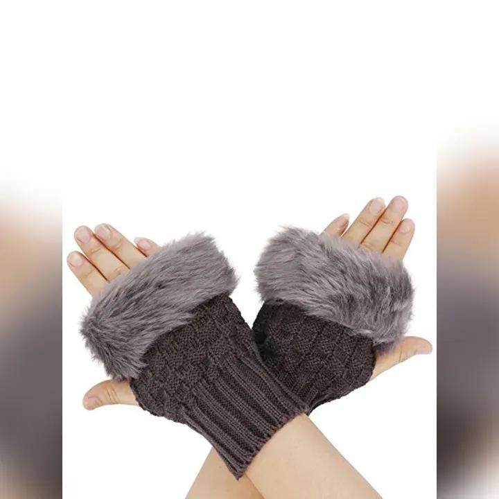 Women Wool Fur Lined Gloves Winter Warm Fashion