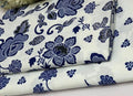 Women's Blue Floral Polo Cotton Suit 2 Pcs White Blue