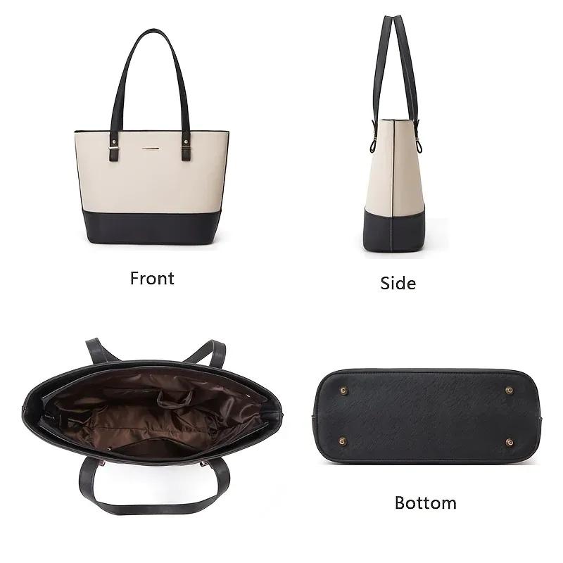 3-Piece PU Leather Tote Set Brown White Pakistan