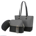 Grey Black 3-Piece PU Leather Handbag Set for Women