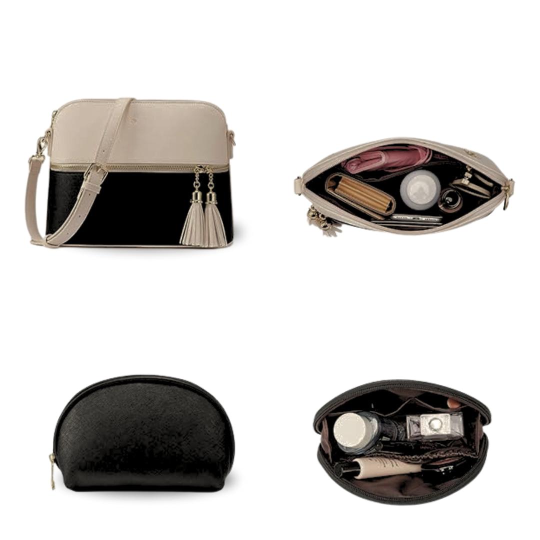 Grey Black 3-Piece PU Leather Handbag Set for Women