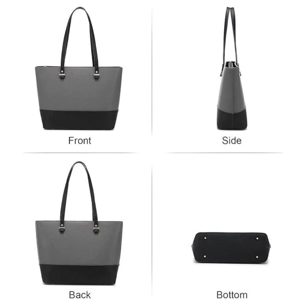 Grey Black 3-Piece PU Leather Handbag Set for Women